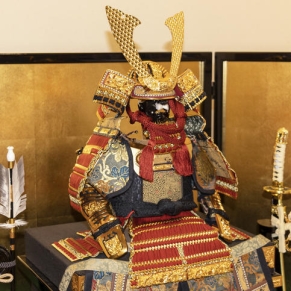 Japanese warrior doll wearing armor and helmet in Boy's May Festival